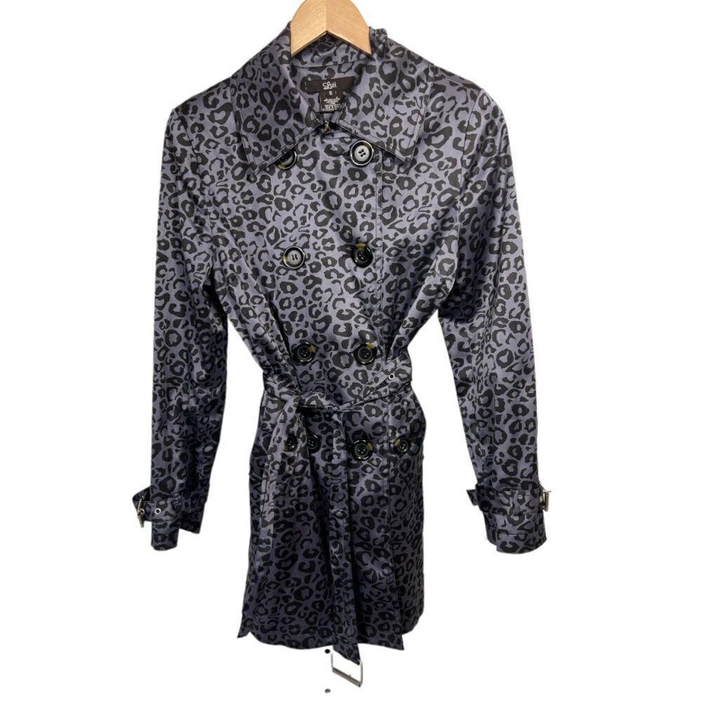 LUII Women’s Animal Print/Cheetah Trench Coat Gray/Black Size Small